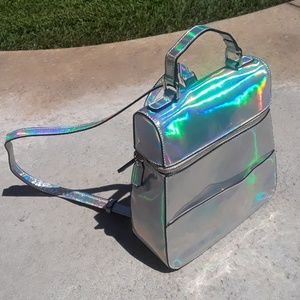 NWOT Holographic zipper backpack